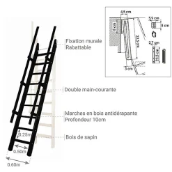 Echelle de meunier rabattable : 55cm de large - Hauteur à franchir 3m - Couleur : Noir (RAL 9017) - MSP/CC/2R