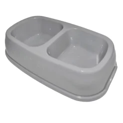 Ecuelle double bol 2 par 200 ml, gris en plastique, pour chat