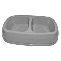 Ecuelle double bol 2 par 200 ml, gris en plastique, pour chat