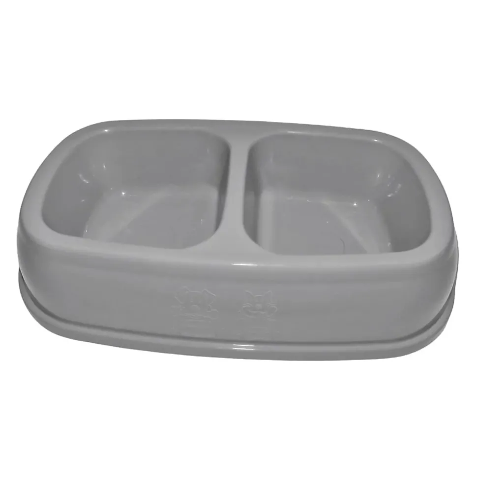 Ecuelle double bol 2 par 200 ml, gris en plastique, pour chat