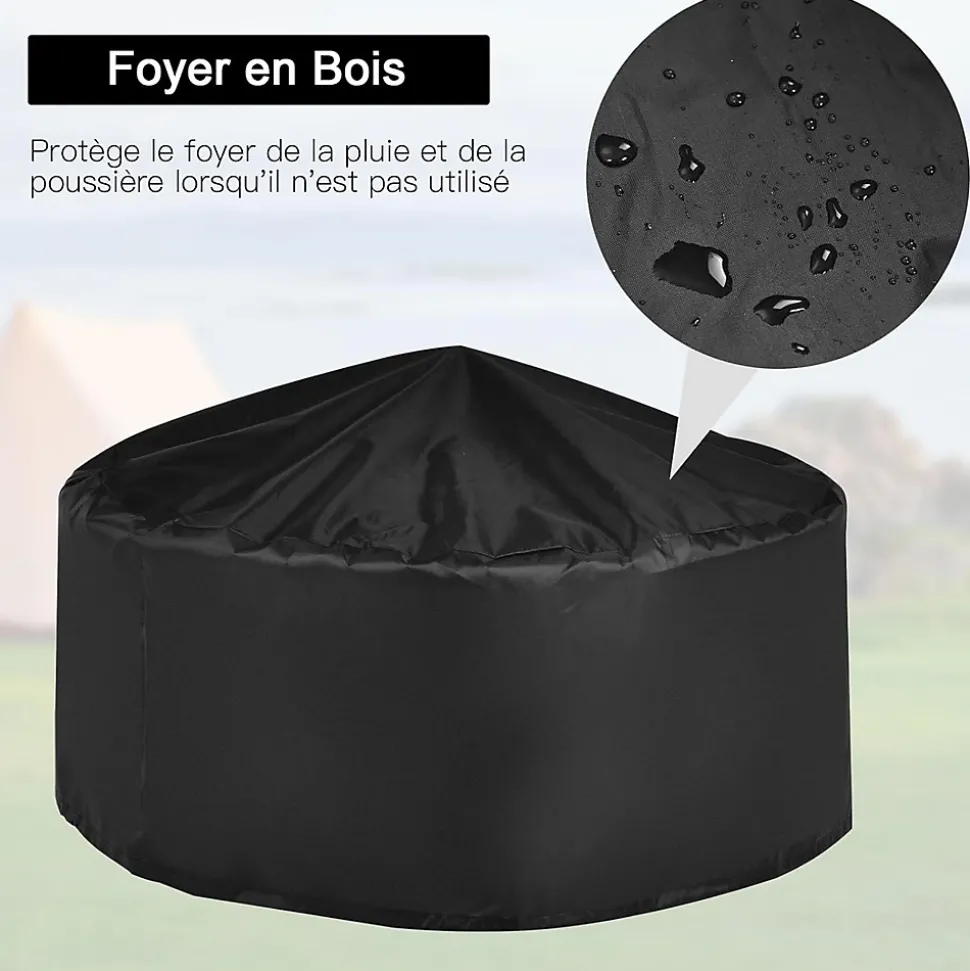 3-en-1 Braséro Extérieur Jardin Rond,avec Grille de Barbecue,Pare-étincelles,Grille à Bûches, Poker, Housse Anti-Pluie,81 x 50 cm