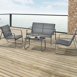 Ensemble de meubles de jardin 4 pièces Anzi table basse banc et 2 chaises gris casa.pro