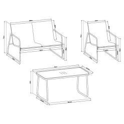 Ensemble de meubles de jardin 4 pièces Anzi table basse banc et 2 chaises gris casa.pro