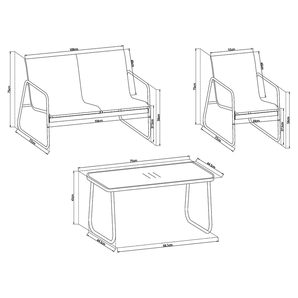 Ensemble de meubles de jardin 4 pièces Anzi table basse banc et 2 chaises gris casa.pro
