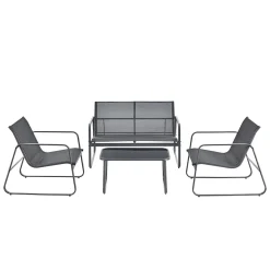 Ensemble de meubles de jardin 4 pièces Anzi table basse banc et 2 chaises gris casa.pro