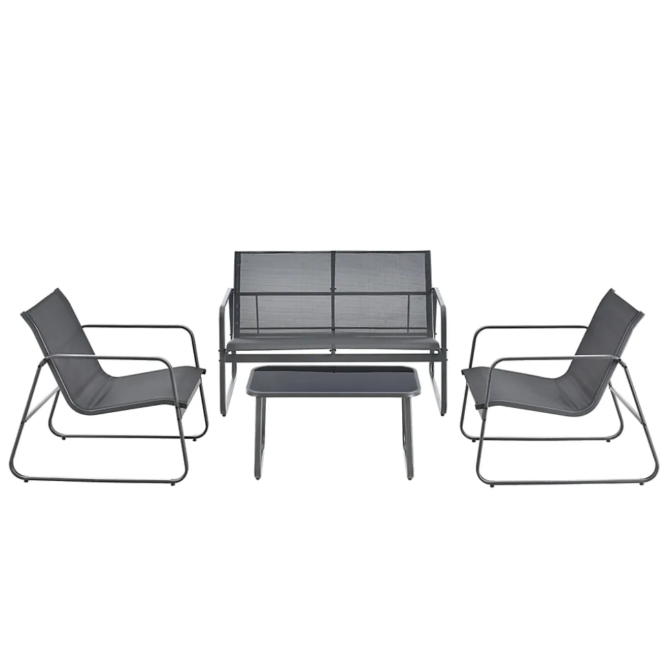 Ensemble de meubles de jardin 4 pièces Anzi table basse banc et 2 chaises gris casa.pro