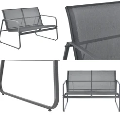 Ensemble de meubles de jardin 4 pièces Anzi table basse banc et 2 chaises gris casa.pro
