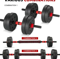 Ensemble d'haltères et de barres réglables de 15 kg, unisexe