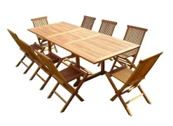 Ensemble salon de jardin en teck aspect huilé AEDAN 8 chaises JUMAK
