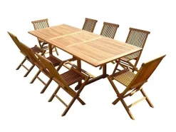 Ensemble salon de jardin en teck aspect huilé AEDAN 8 chaises JUMAK