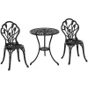 Ensemble salon de jardin 2 places 2 chaises + table ronde fonte d'aluminium imitation fer forgé noir