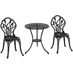 Ensemble salon de jardin 2 places 2 chaises + table ronde fonte d'aluminium imitation fer forgé noir