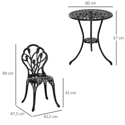 Ensemble salon de jardin 2 places 2 chaises + table ronde fonte d'aluminium imitation fer forgé noir