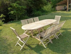 Ensemble salon de jardin en teck MAHUI 8 chaises