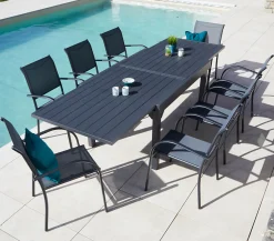 Ensemble table de jardin en aluminium et 8 assises - honfleur xl beziers - ozalide