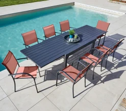 Ensemble table de jardin en aluminium et 8 assises - honfleur xl beziers - ozalide