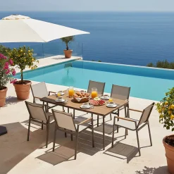 Ensemble table de jardin ovale 150x90 cm et 6 chaises taupe Oviala