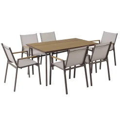 Ensemble table de jardin ovale 150x90 cm et 6 chaises taupe Oviala