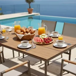 Ensemble table de jardin ovale 150x90 cm et 6 chaises taupe Oviala
