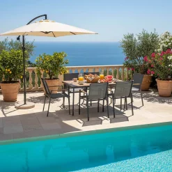 Ensemble table de jardin ovale 150x90 cm et 6 chaises gris anthracite Oviala