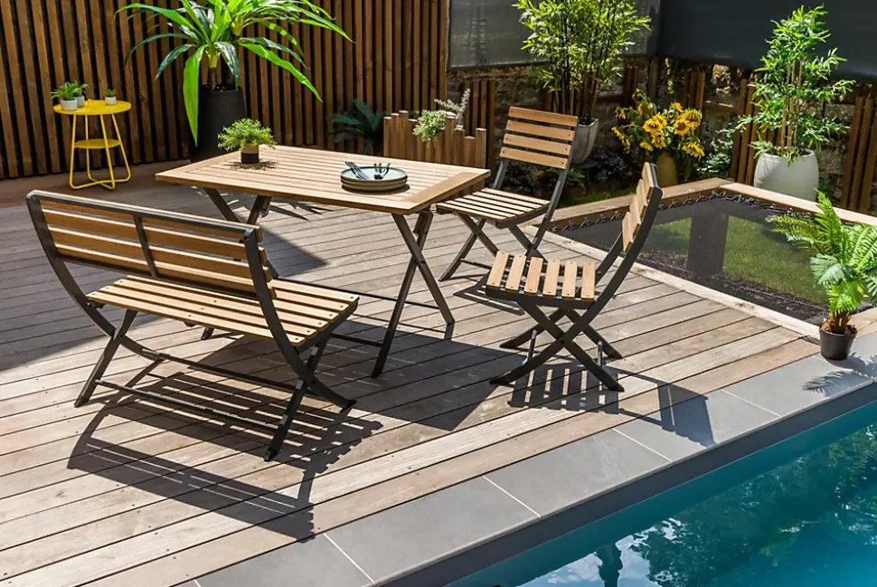 Ensemble table de jardin avec 4 chaises teck Jardiline Porto Rico