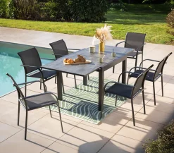 Ensemble table de jardin en aluminium et 6 assises - honfleur beziers ardoise - ozalide