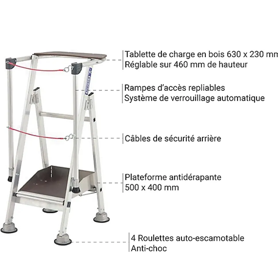 Escabeau 1 marche pour rayonnage - Hauteur de travail maximale 2.30m - 2273101