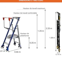 Escabeau de rayonnage 1 marche - Hauteur de travail max. 2.25m - 614911