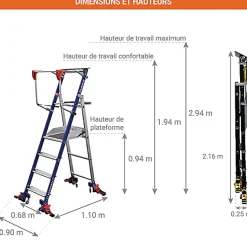 Escabeau de rayonnage 4 marches - Hauteur de travail max. 2.94m - 614914