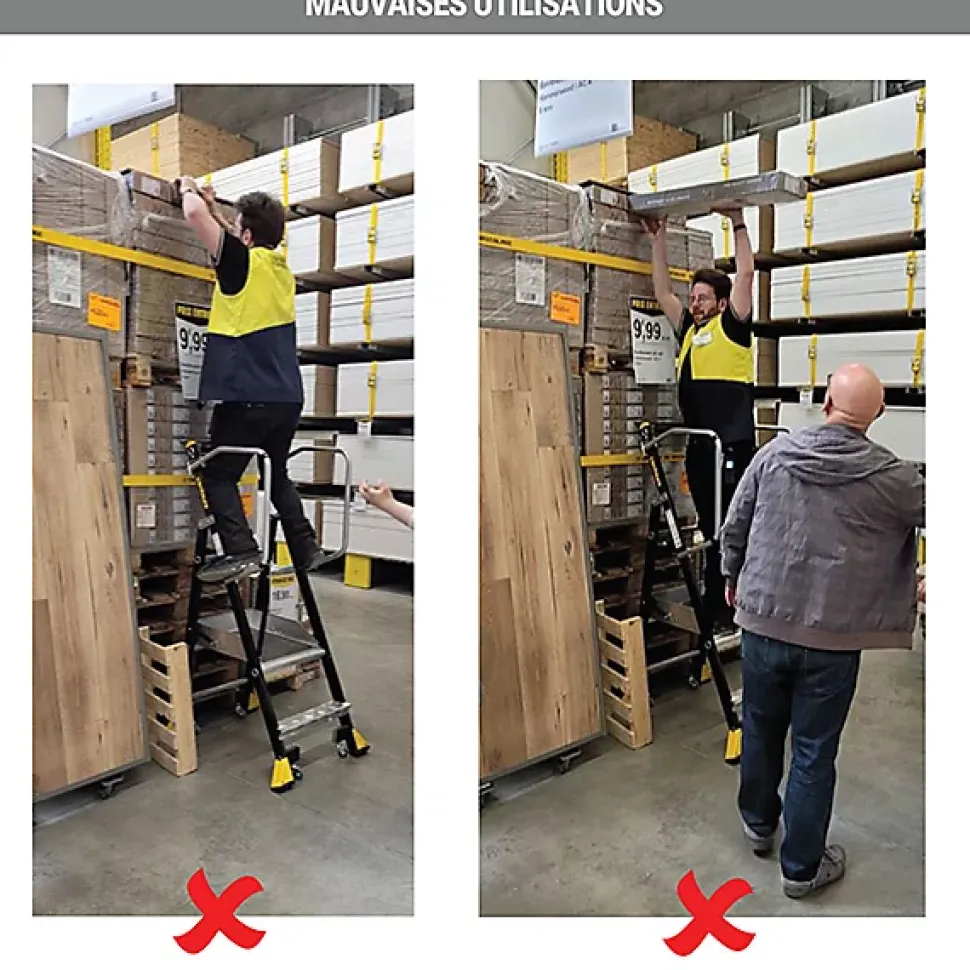Escabeau de rayonnage 4 marches - Hauteur de travail max. 2.94m - 614914