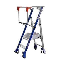 Escabeau de rayonnage Inox 2 marches - Hauteur de travail max. 2.50m - Tablette Inox - 614932