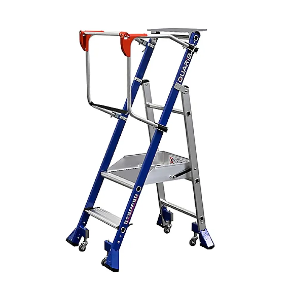 Escabeau de rayonnage Inox 2 marches - Hauteur de travail max. 2.50m - Tablette Inox - 614932