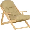 Fauteuil chaise pliable et inclinable en bois grand confort avec coussin capitonné épais - dim. 71I x 89P x 96H cm - beige