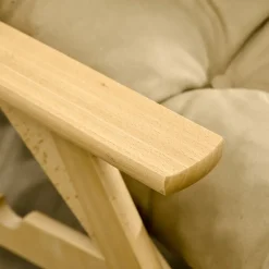Fauteuil chaise pliable et inclinable en bois grand confort avec coussin capitonné épais - dim. 71I x 89P x 96H cm - beige