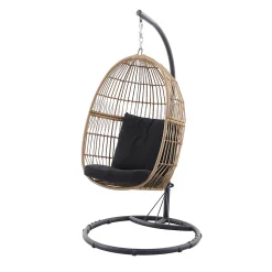 Fauteuil de jardin GoodHome Apolima en acier et rotin synthétique - Coloris marron rotin et noir ébène - Hauteur 196 cm