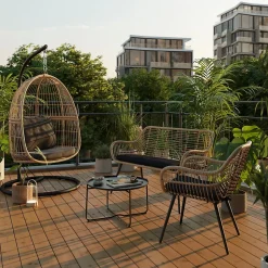 Fauteuil de jardin GoodHome Apolima en acier et rotin synthétique - Coloris marron rotin et noir ébène - Hauteur 196 cm