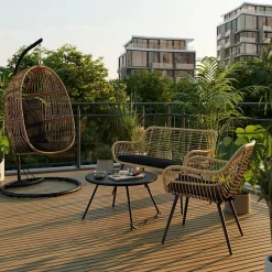 Fauteuil de jardin GoodHome Apolima en acier et rotin synthétique - Coloris marron rotin et noir ébène - Hauteur 196 cm