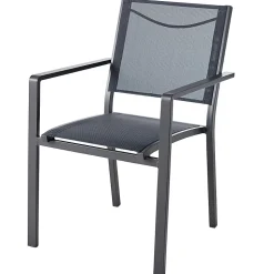 Fauteuil de jardin GoodHome Batz en aluminium et polyester - Coloris noir ébène - Hauteur 86 cm