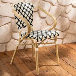 Fauteuil de terrasse bistrot parisien en aluminium et rotin noir Oviala
