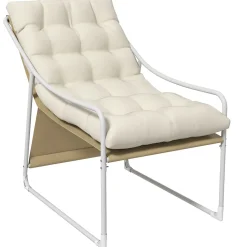 Fauteuil lounge de jardin avec coussin acier époxy polyester blanc beige crème