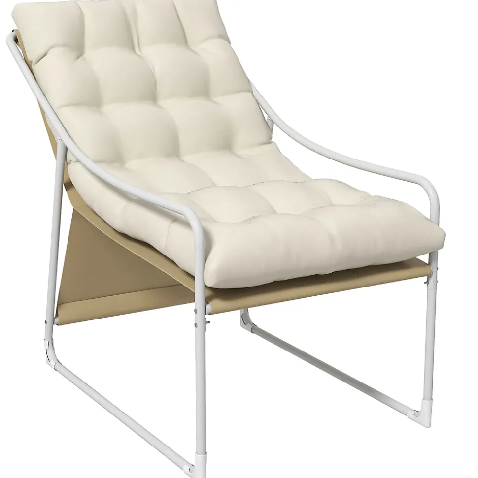 Fauteuil lounge de jardin avec coussin acier époxy polyester blanc beige crème