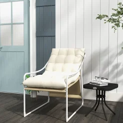 Fauteuil lounge de jardin avec coussin acier époxy polyester blanc beige crème