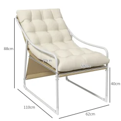 Fauteuil lounge de jardin avec coussin acier époxy polyester blanc beige crème