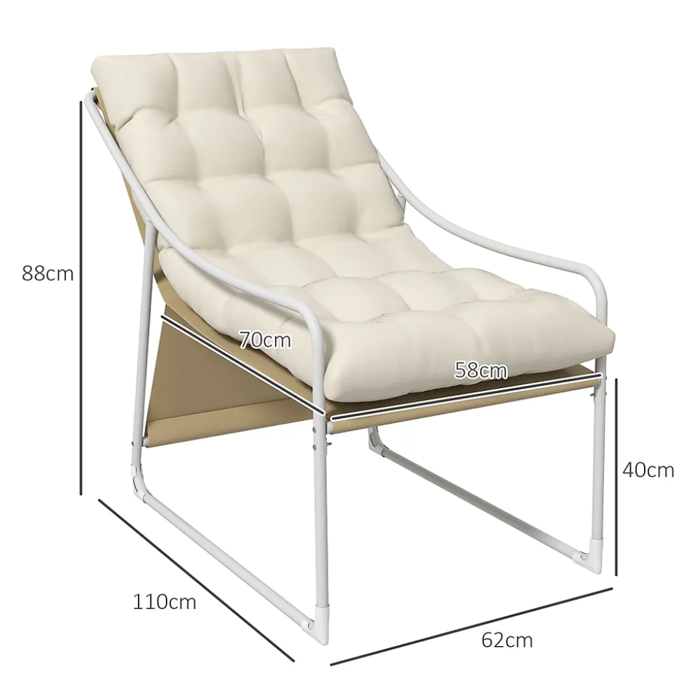 Fauteuil lounge de jardin avec coussin acier époxy polyester blanc beige crème
