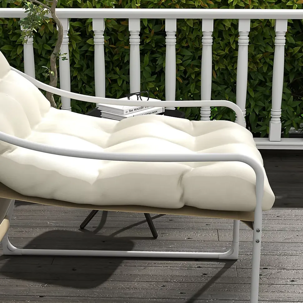 Fauteuil lounge de jardin avec coussin acier époxy polyester blanc beige crème