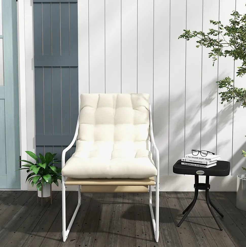 Fauteuil lounge de jardin avec coussin acier époxy polyester blanc beige crème