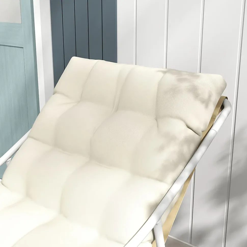 Fauteuil lounge de jardin avec coussin acier époxy polyester blanc beige crème
