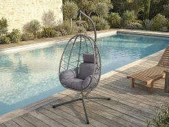 Fauteuil oeuf suspendu en rotin "Cosi" 99 x 92 x 194 cm Gris