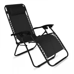 Fauteuil relax de jardin en acier et textilène inclinable noir Oviala