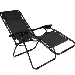 Fauteuil relax de jardin en acier et textilène inclinable noir Oviala